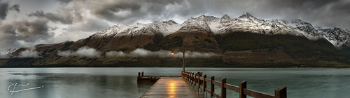 new travel sunset lake snow mountains water clouds sunrise pier nikon jetty panoramic zealand queenstown peaks glenochy