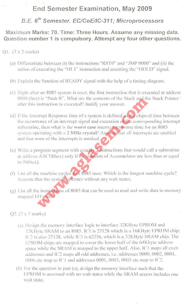 NSIT: Question Papers 2009  6 Semester - End Sem - EC-COE-IC-311