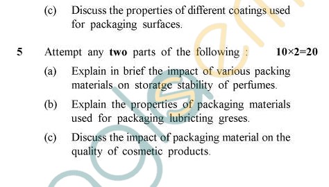 UPTU B.Tech Question Papers - OT-012 - Packaging of Oils, Fats & Allied Products