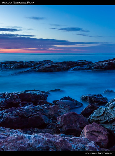 ocean water sunrise rocks bluehour atlanticocean acadia acadianationalpark