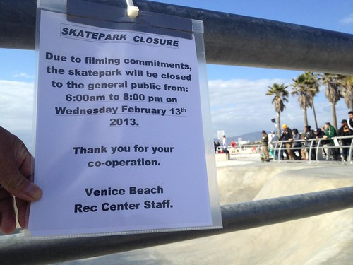 Venice Skatepark Closed February 13th!