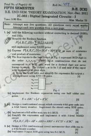 NSIT Question Papers 2011 – 5 Semester - End Sem - IC-303