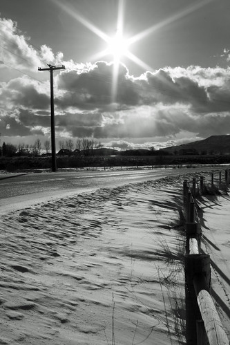 road winter sunset snow nature clouds fence landscape blackwhite idaho springs soda press