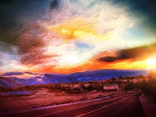 road street trees sunset sky mountains clouds buildings painting landscape concrete march pavement nevada nv glaze lensflare reno ios hdr cloudporn 2013 skyporn northernnevada photofx nwreno iphoneography iphone4s icamerahdr photoforge2 snapseed unitedbyedit uploaded:by=flickrmobile flickriosapp:filter=nofilter pelotonbicycles