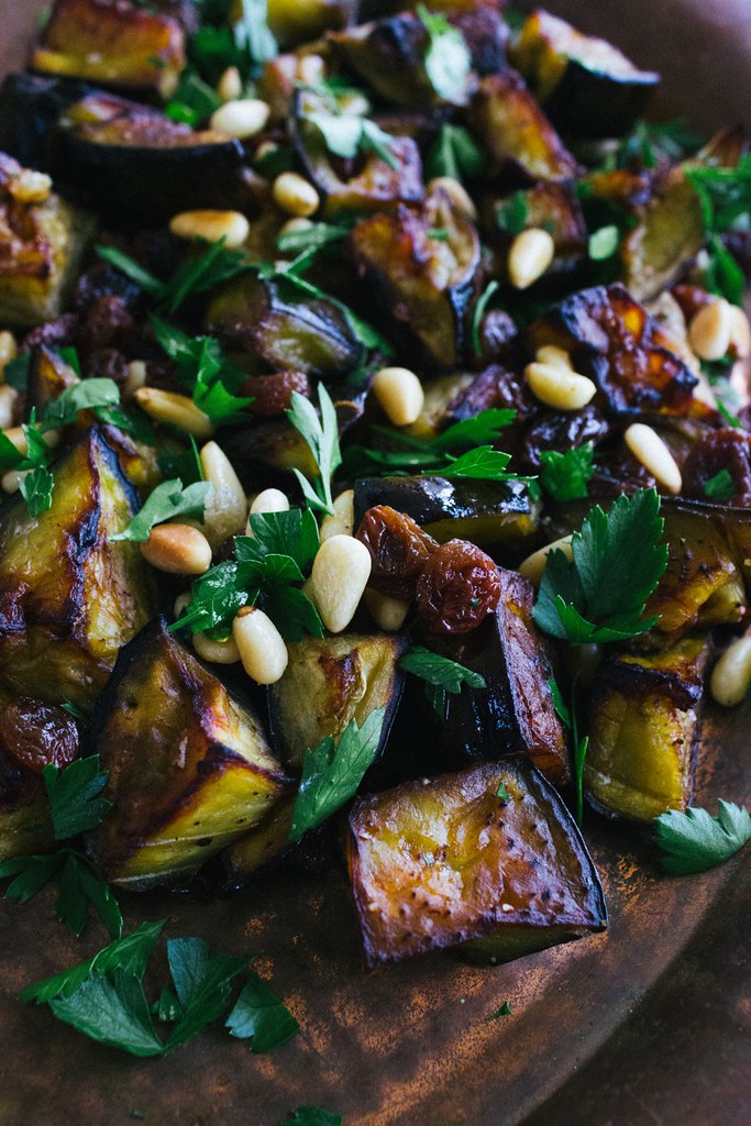 Eggplant Salad with Parsley, Sultanas and Pine Nuts