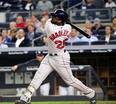 Red Sox outfielder Jackie Bradley Jr. flies out in the second inning.