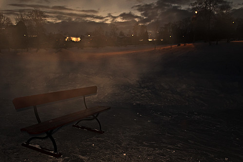 sunset red sky sun snow clouds canon bench eos frost sweden seat jämtland frösön 50d eos50d canoneos50d magnuslögdberg