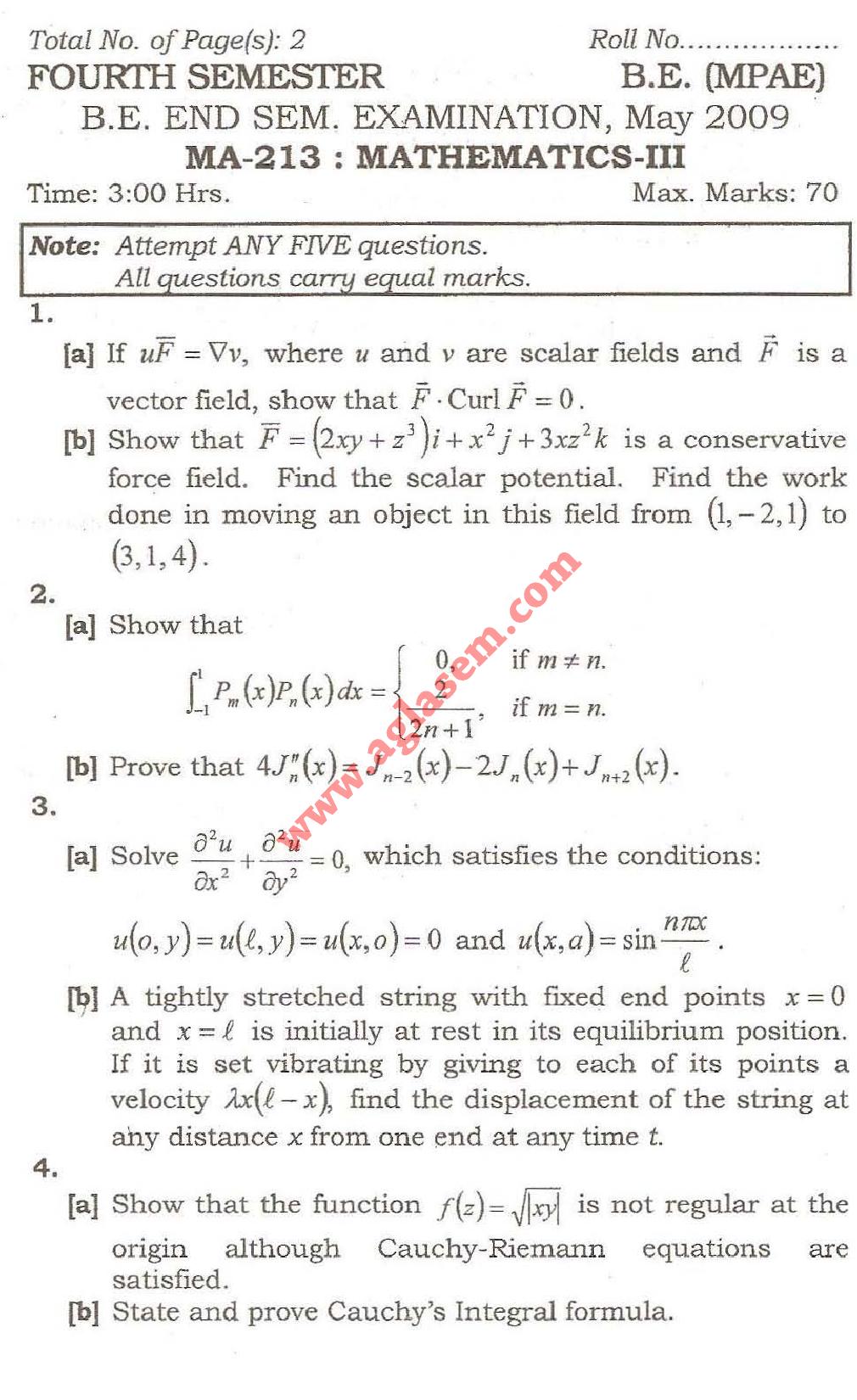 NSIT: Question Papers 2009  4 Semester - End Sem - MA-213