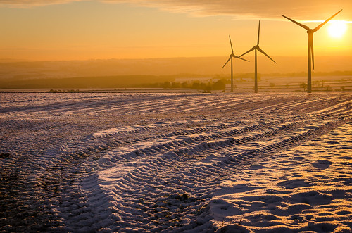 uk morning winter england orange sun snow tractor cold color colour field sunrise dawn nikon track glow purple image wind farm northumberland agriculture rise turbine windturbine tyre agricultural 2012 kilnpithill 18105mm d7000
