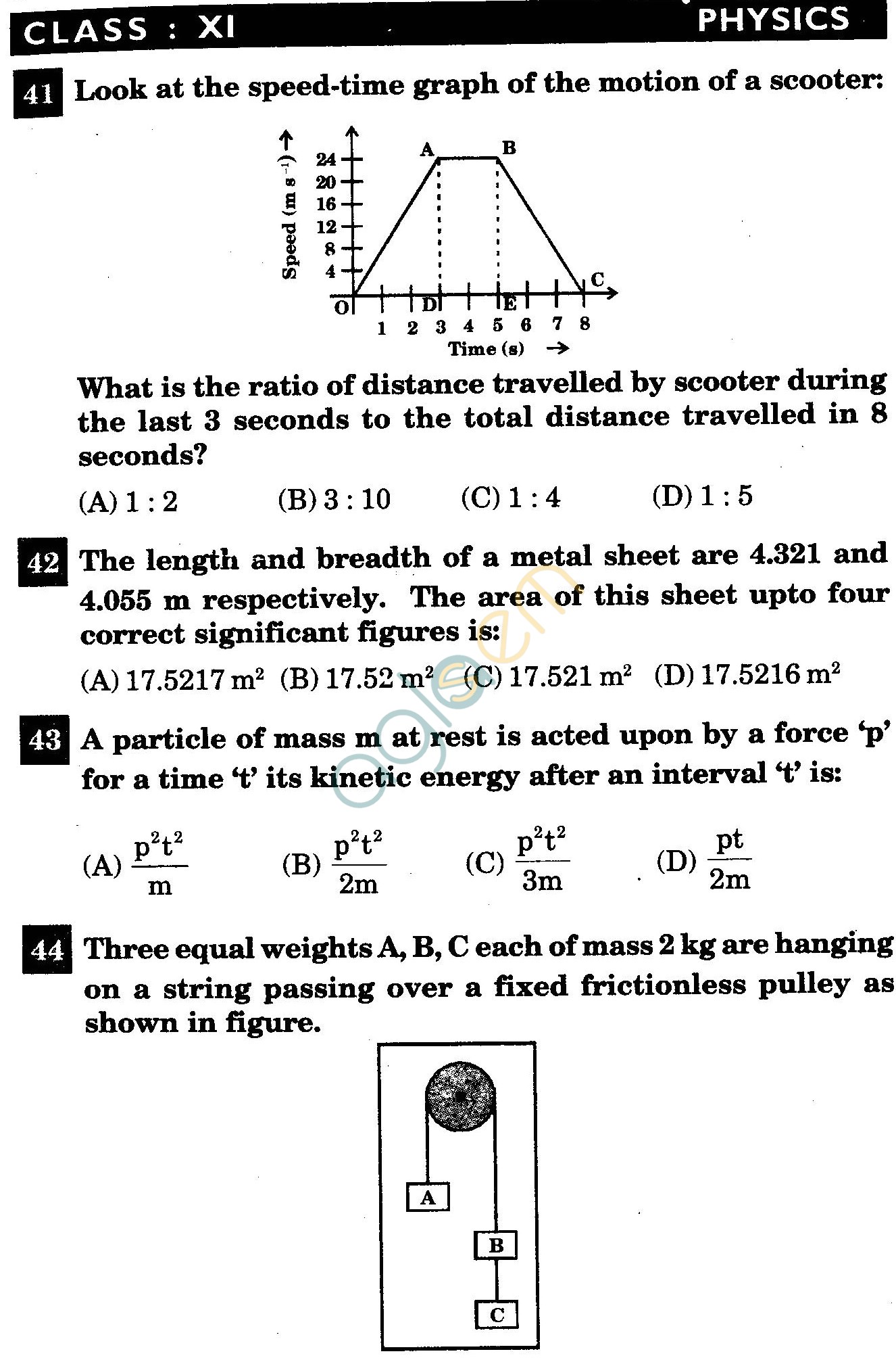 NSTSE 2011 Class XI PCM Question Paper with Answers - Physics