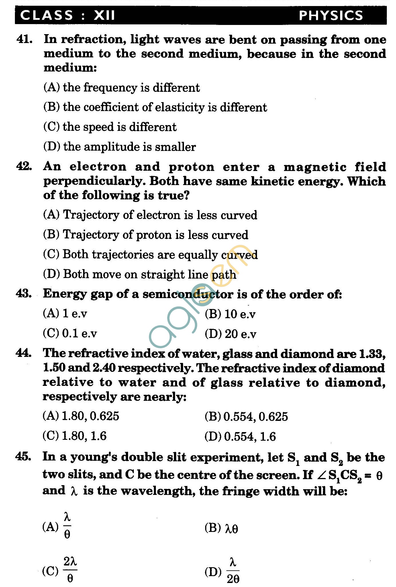 NSTSE 2009 Class XII PCM Question Paper with Answers - Physics