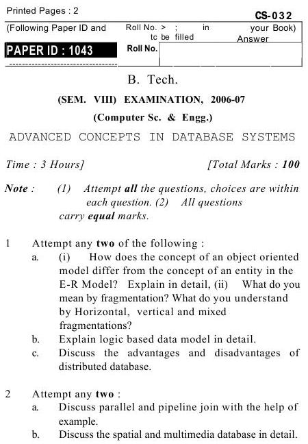 UPTU B.Tech Question Papers -CS-032- Computer Science & Engineering
