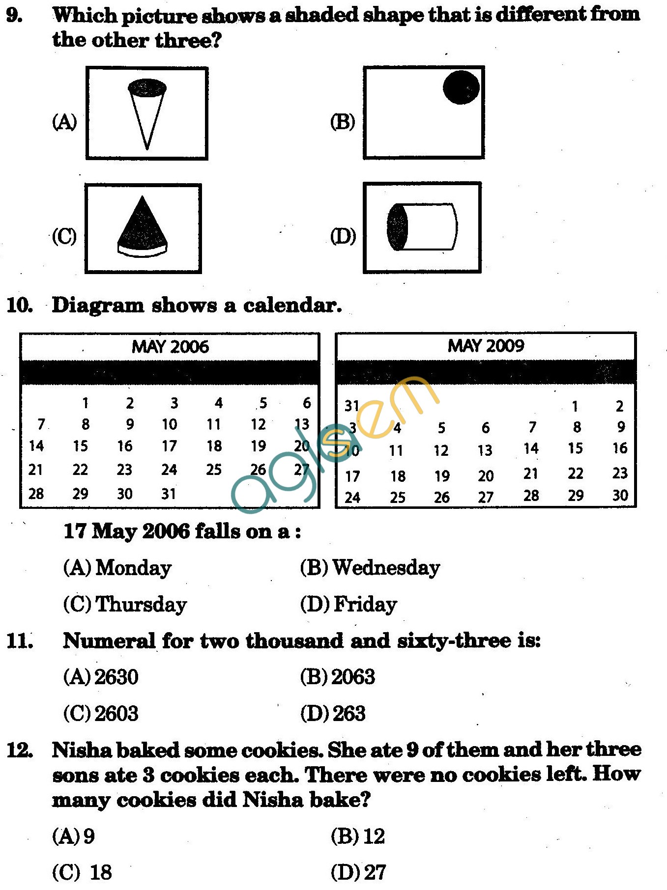 NSTSE 2010 Class III Question Paper with Answers - Mathematics