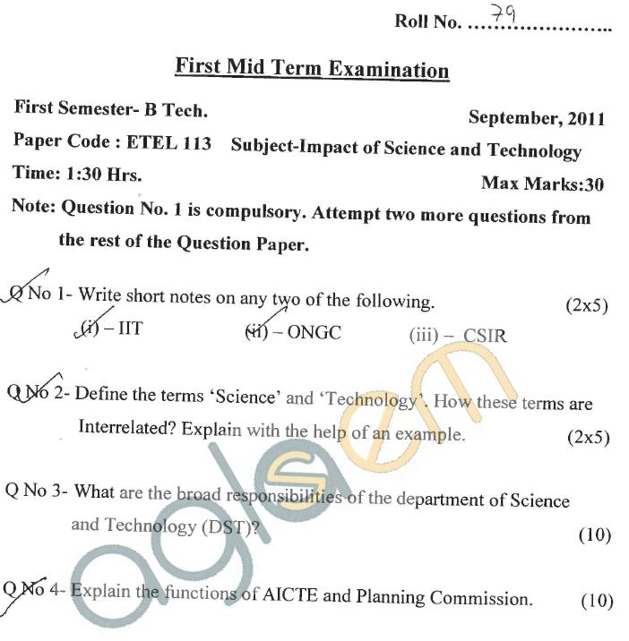 GGSIPU: Question Papers First Semester - First Term 2011 - ETEL-113