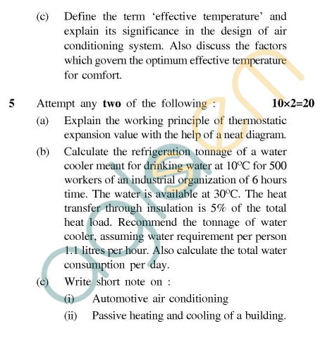 AKTU B.Tech Question Paper - ME-606 - Refrigeration & Air Conditioning