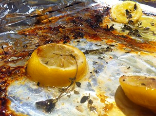 Lemon slices left in chicken roasting tray