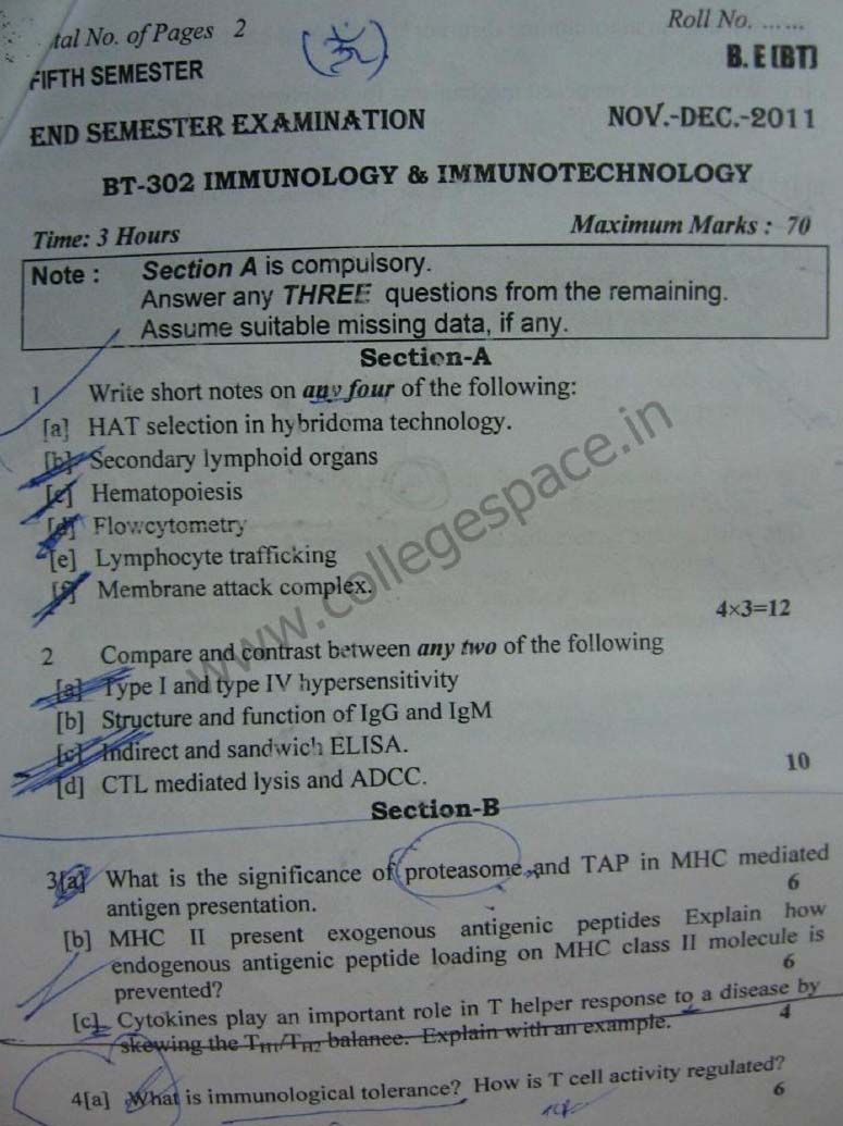 NSIT Question Papers 2011 – 5 Semester - End Sem - BT-302