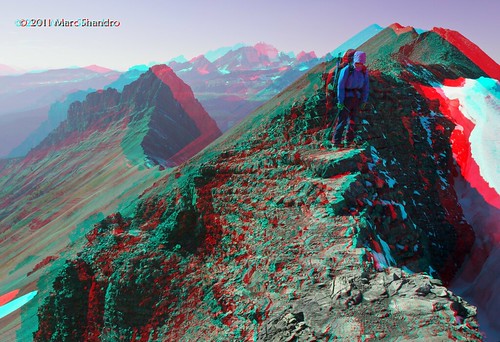 summer cliff mountains danger landscape kananaskis rockies stereoscopic stereophoto high view bright hiking altitude scenic sunny bluesky anaglyph ridge stereo alpine backpacking backpack mountaineering backcountry elevation rugged oneperson expanse canadianrockies mountainous redcyan