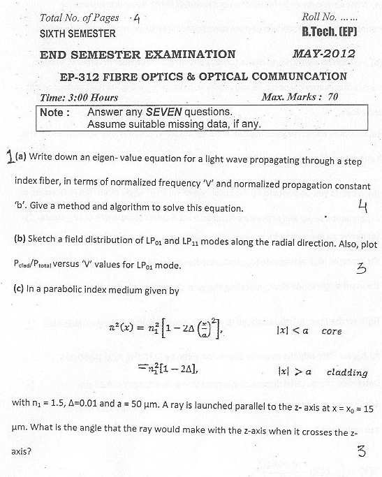DTU: Question Papers 2012 - 6 Semester - End Sem - EP-312