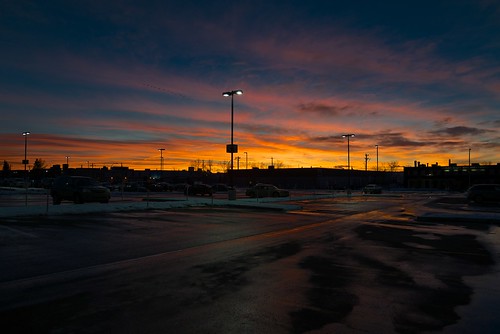 sunset sky snow canada reflection calgary cars birds silhouette clouds parkinglot alberta
