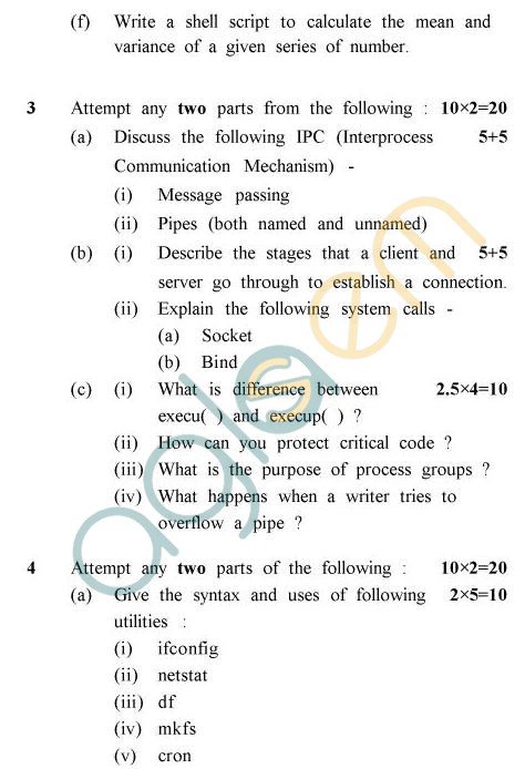 UPTU MCA Question Papers - MCA-203 - Unix And Shell Programming (Special Examination)