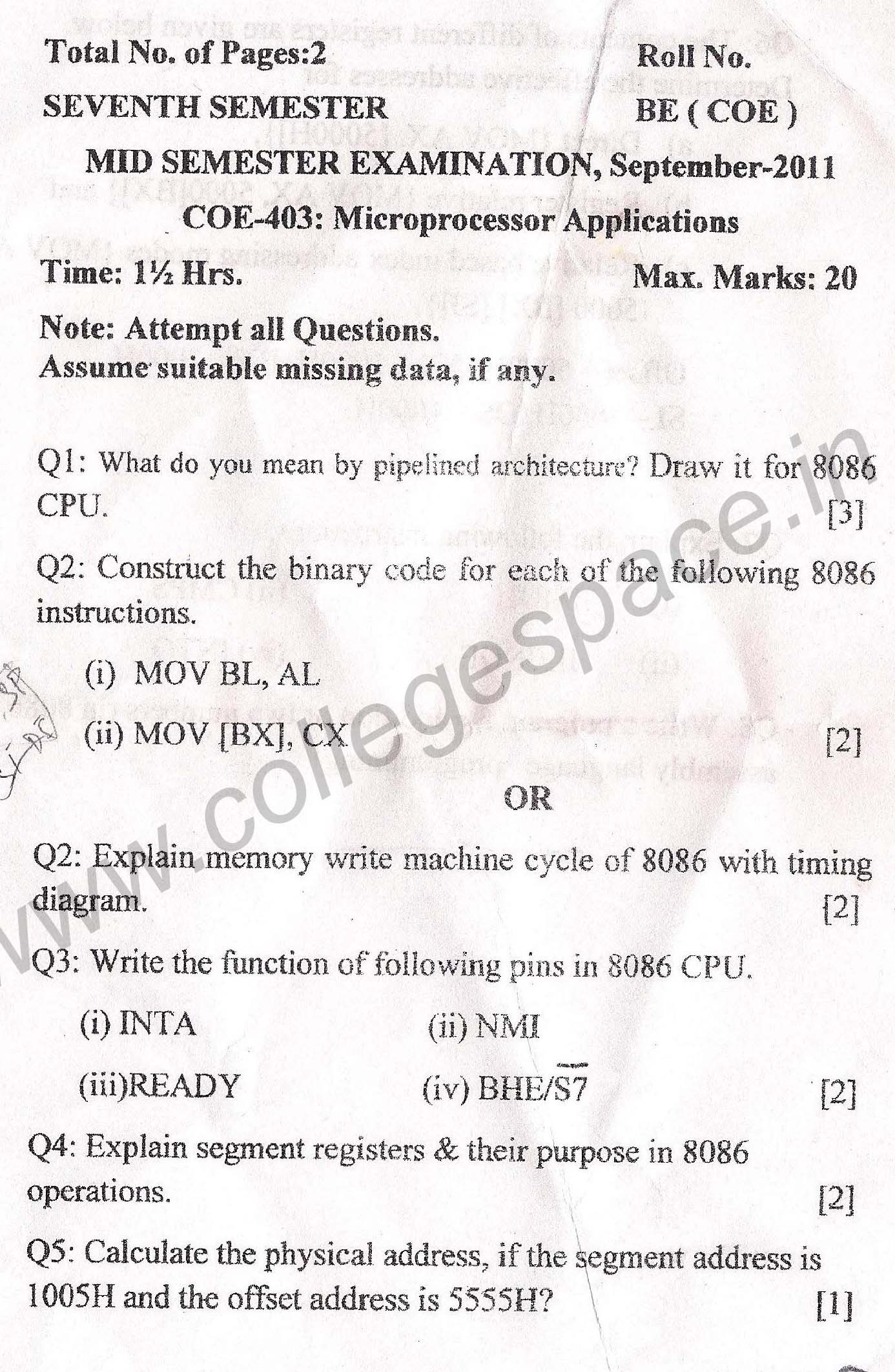 NSIT Question Papers 2011  7 Semester - Mid Sem - COE-403