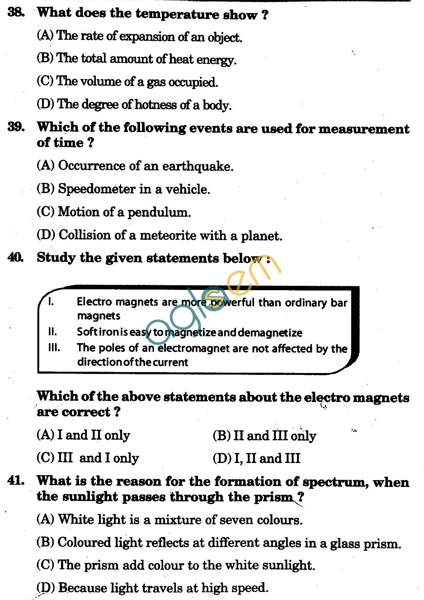 NSTSE 2010 Class VII Question Paper with Answers - Physics