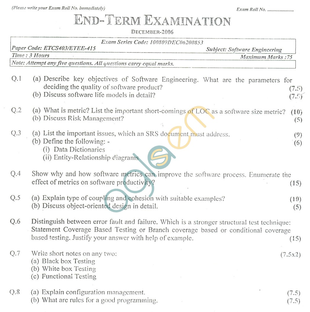 GGSIPU Question Papers Seventh Semester  End Term 2007  ETEE-415
