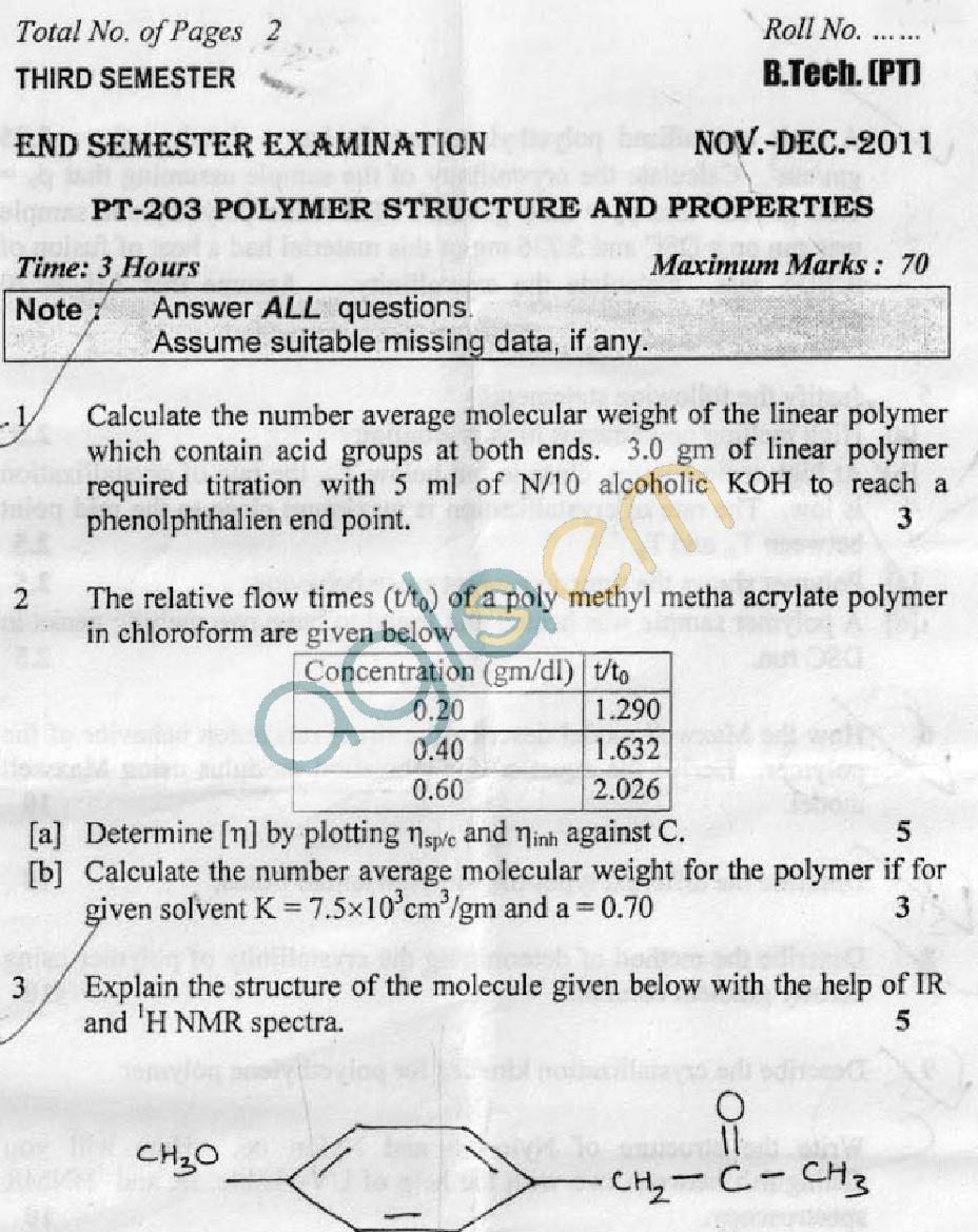DTU Question Papers 2011 - 3 Semester - End Sem - PT-203