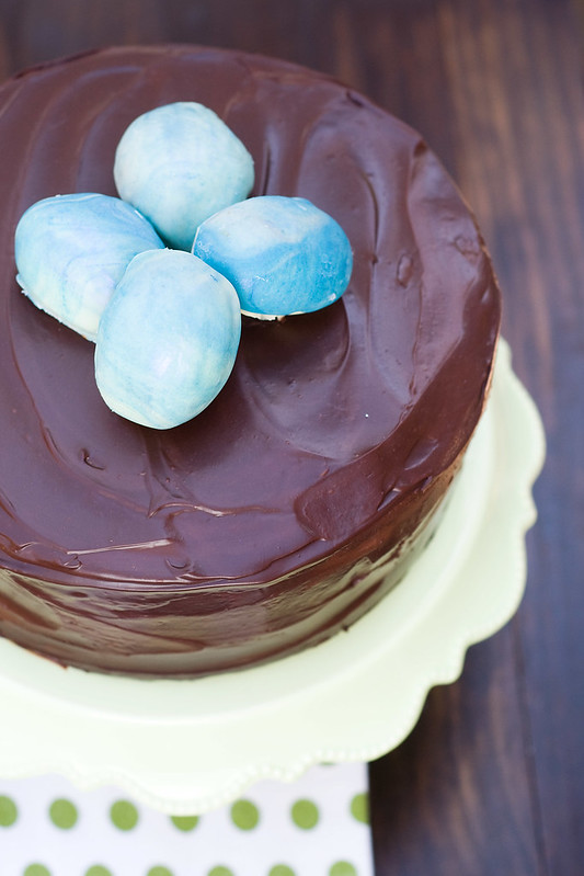 Chocolate Cake with Ganache Frosting and Chocolate Truffle Easter Eggs