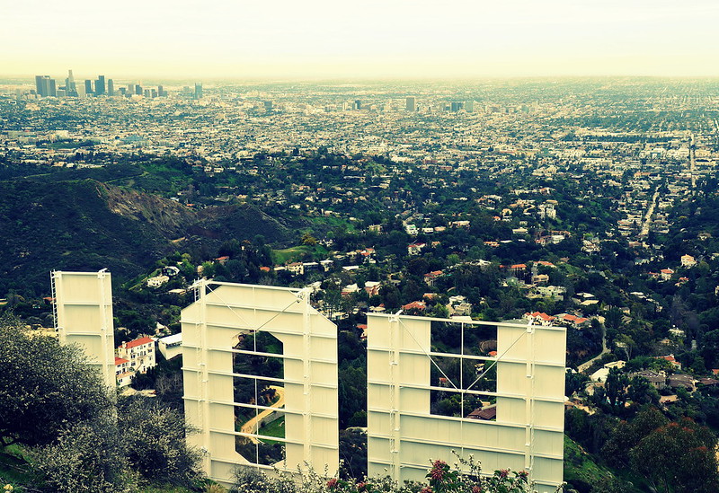 Downtown Los Angeles from behind the Hollywood Sign