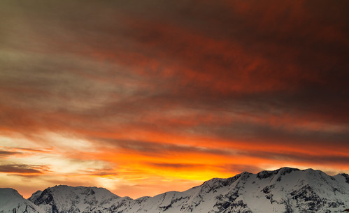 sunset red orange snow mountains alps yellow
