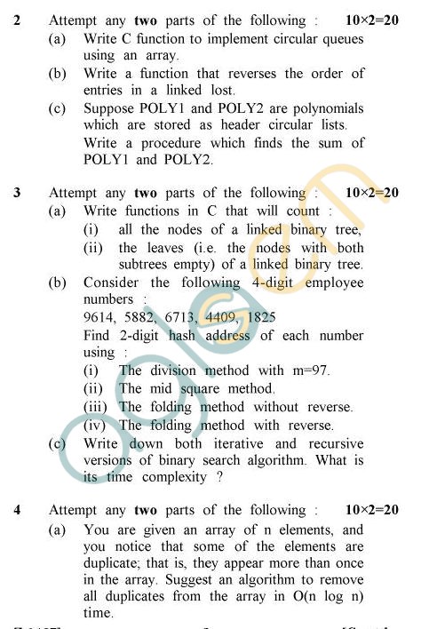 UPTU MCA Question Papers - MCA-202 - Data And File Structure Using :”C” (Special Examination)