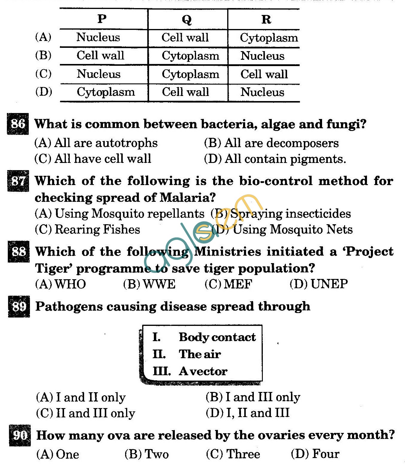 NSTSE 2011 Class VIII Question Paper with Answers - Biology