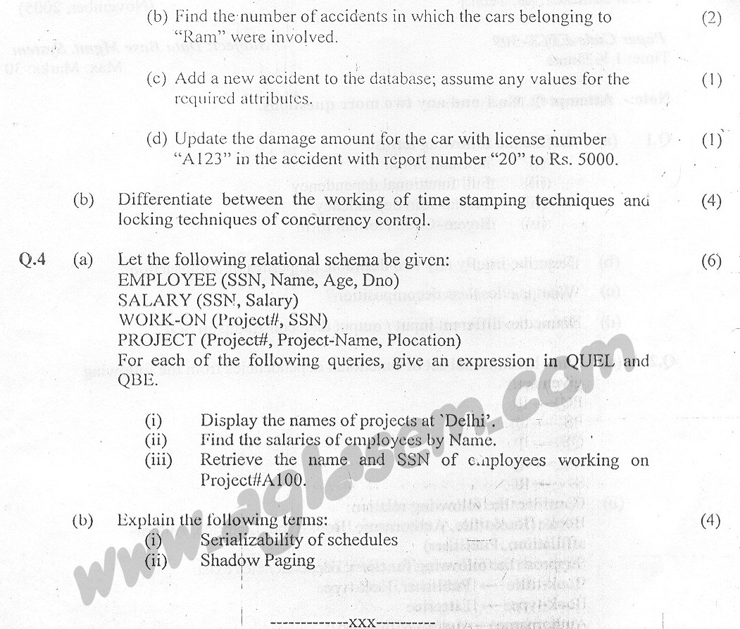 GGSIPU Question Papers Fifth Semester – Second Term 2005 – ETCS-309
