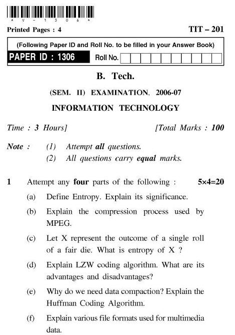 UPTU B.Tech Question Papers - TIT-201-Information Technology