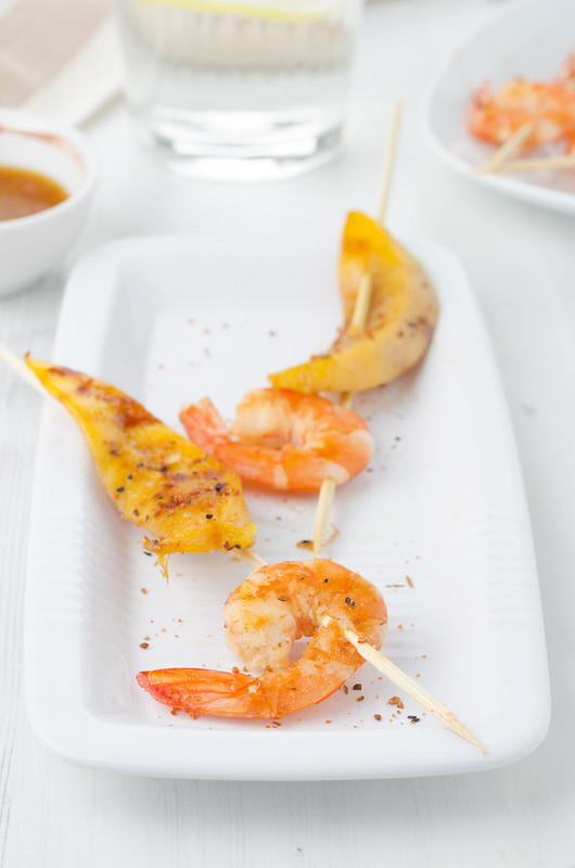shrimp and mango skewers with ginger-rum glaze