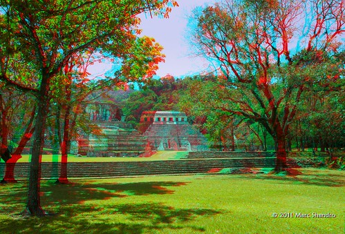 park travel trees garden mexico stereoscopic stereophoto 3d sunny bluesky anaglyph stereo mayanruins palenque tropical redcyan traveldestination