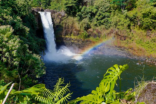 green landscape hawaii waterfall rainbow