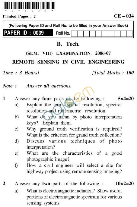 UPTU B.Tech Question Papers - CE-033-Environmental Pollution Control