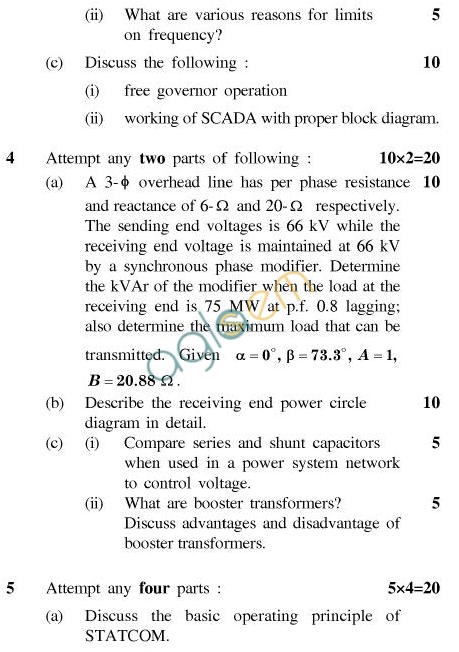 UPTU B.Tech Question Papers - EE-031-Power System Operation & Control