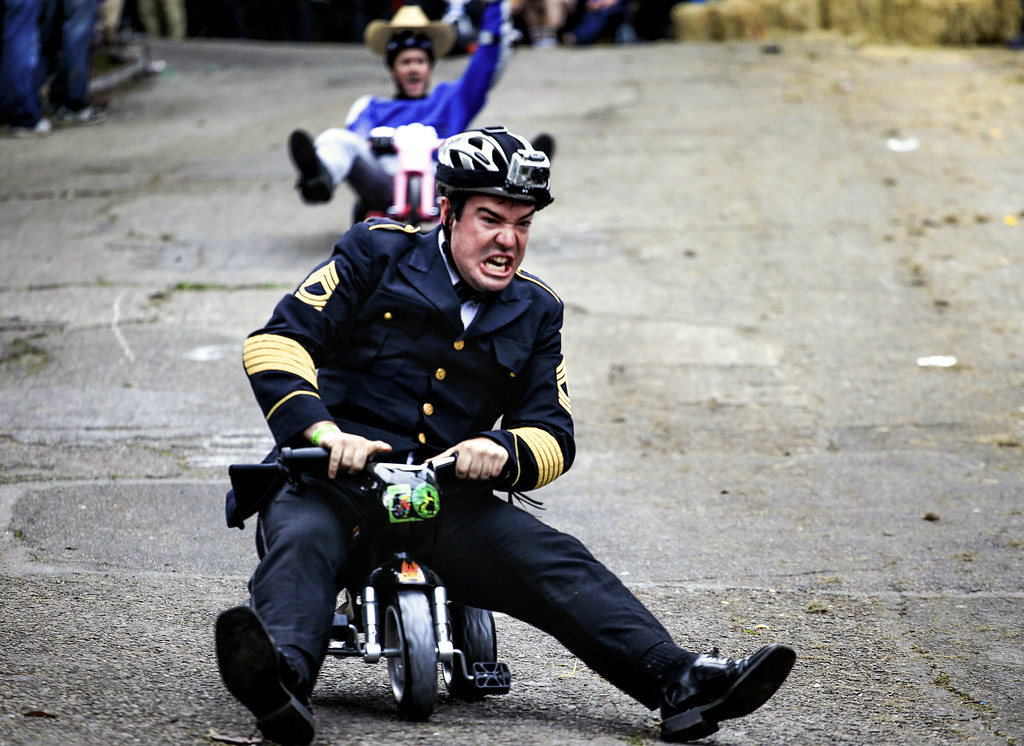 A man rides down Vermont Street during the annual Bring Your Own Big Wheel (BYOBW) 2013 event in San Francisco on March 31, 2013.  Photo by Mike Hendrickson/ Special to Xpress