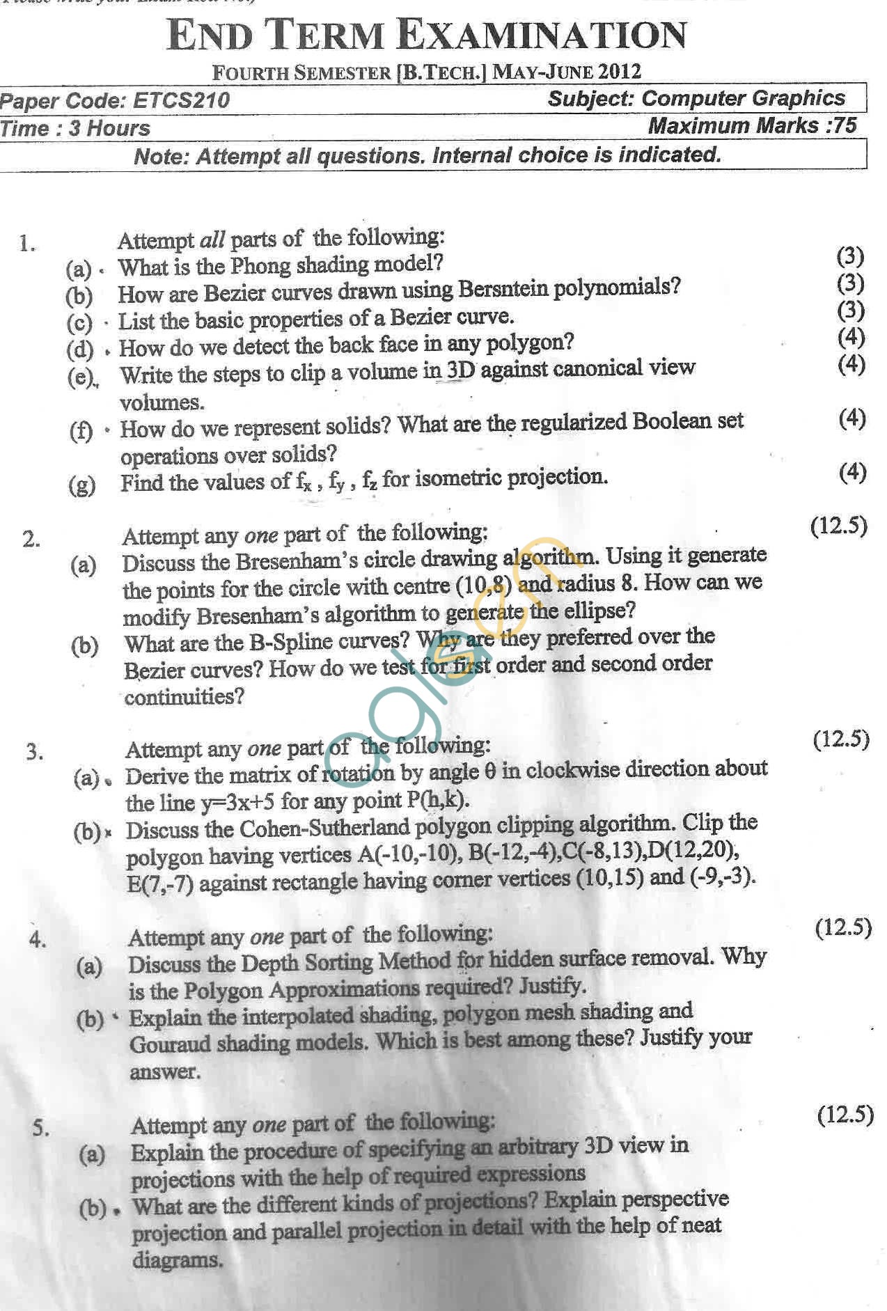 GGSIPU Question Papers Fourth Semester  end Term 2012  ETCS-210