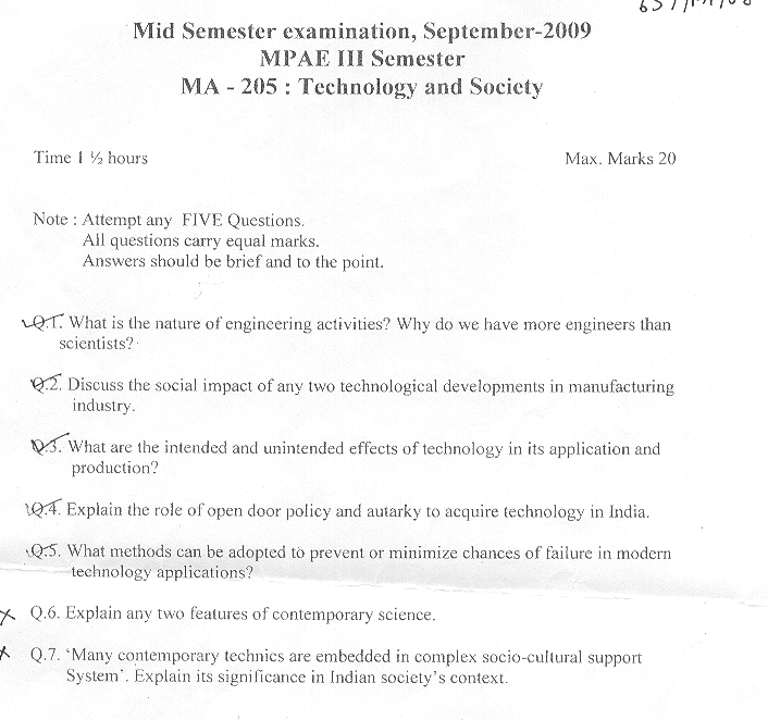 NSIT: Question Papers 2009  3 Semester - Mid Sem - MA-205