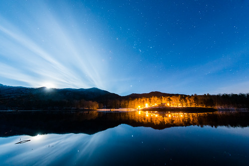 sky moon lake mountains reflection water stars virginia unitedstates moonrise millboro