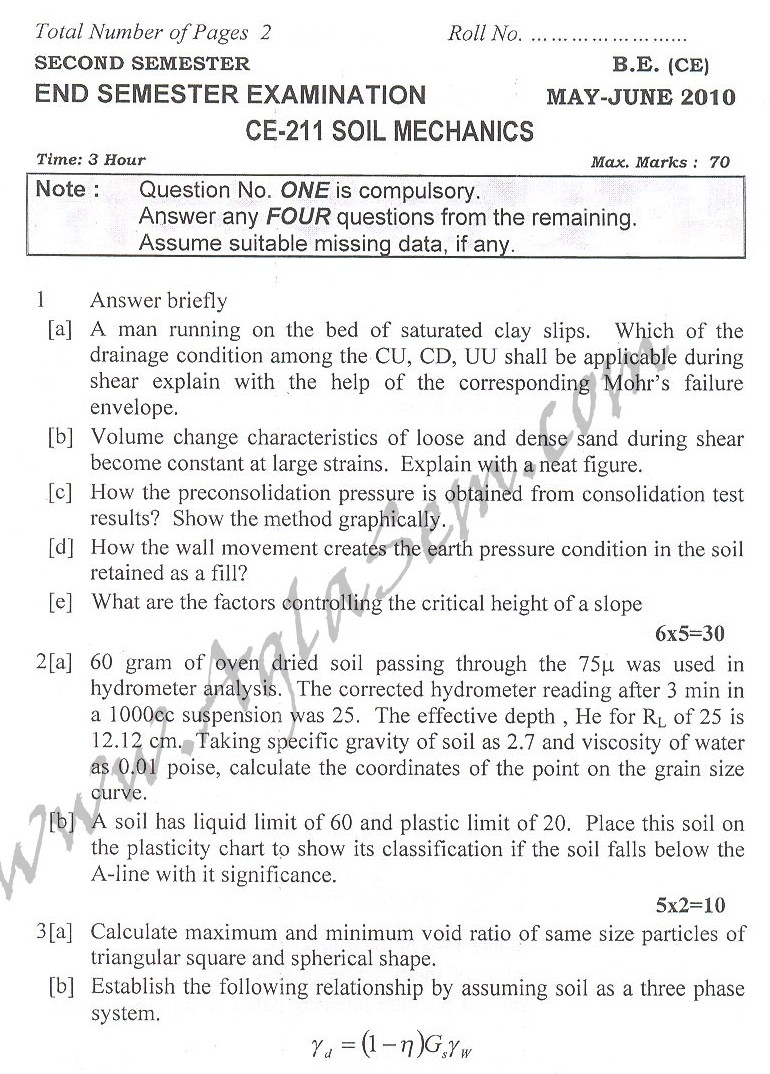 DTU Question Papers 2010 – 4 Semester - End Sem - CE-211