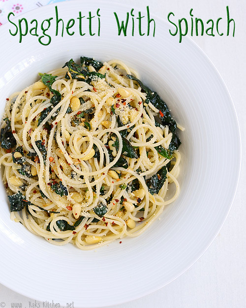 Spaghetti with spinach | Spaghetti recipes | Raks Kitchen | Indian ...