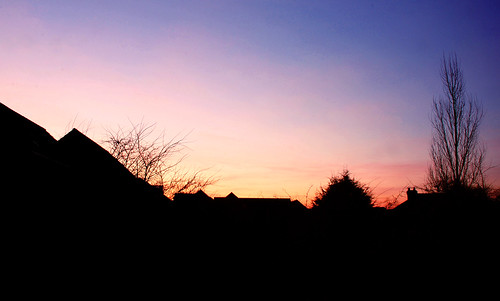 trees houses roof sunset sky sun silhouette clouds evening rooftops dusk setting