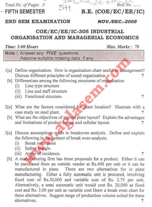 NSIT Question Papers 2008 – 5 Semester - End Sem - COE-EC-EE-IC-305