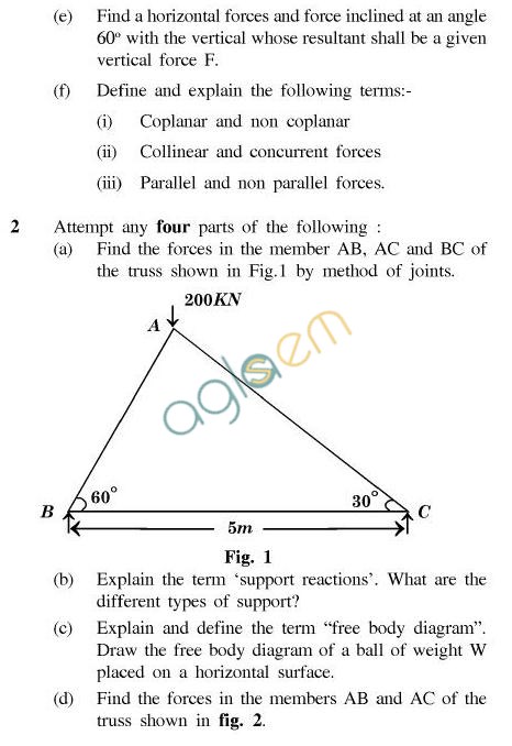 UPTU: B.Tech Question Papers - AG-122 - Engineering Mechanics